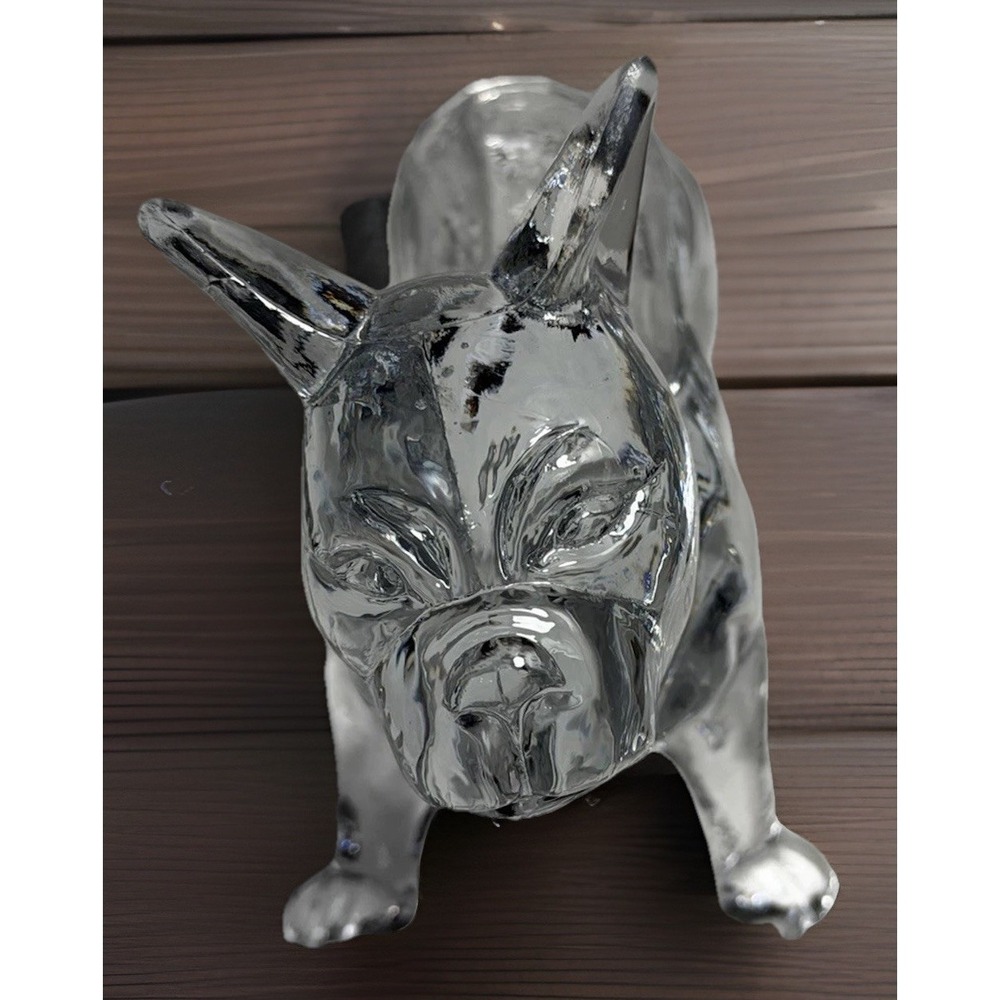 Flint‎ Glass French Bulldog Trinket Candy Dish 1920S Clear, Heavy Depression Era
